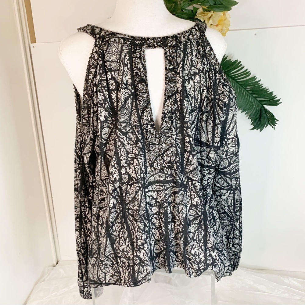 Free People for Urban Outfitters Black Gray Studded Cold Shoulder Split  Top!